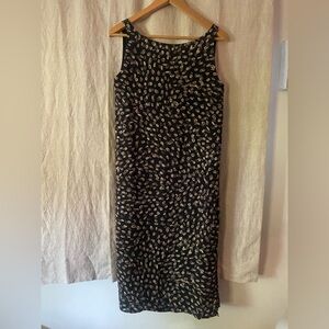 MM Lafleur Silk Black Geometric Print Midi Dress